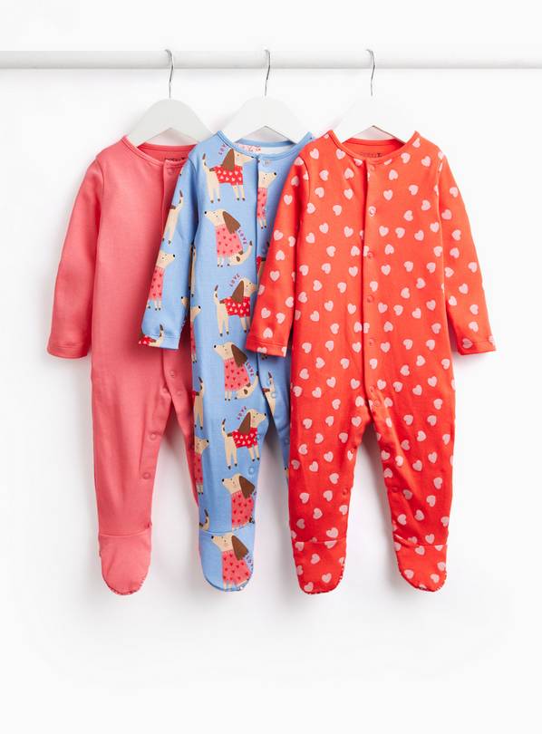 Sausage Dog, Heart & Plain Sleepsuits 3-Pack 12-18 months